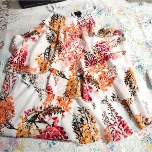 Worthington Woman's Classic Floral Ruffle Tiered Spagetti Strap Blouse